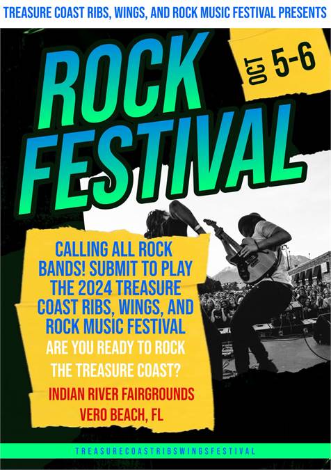 Calling All Rock Bands! Submit to Play the 2024 Treasure Coast Ribs, Wings, and Rock Music Festival